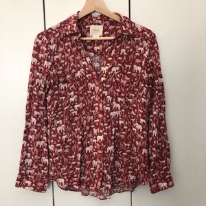 Maeve Anthropolgie Safari Animal Print Shirt Top